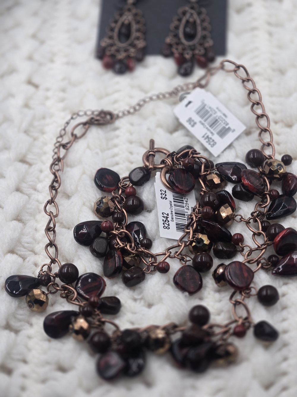 Cookie Lee Copper-Tone Multi-Strand Necklace with Deep Red and Gold Beads